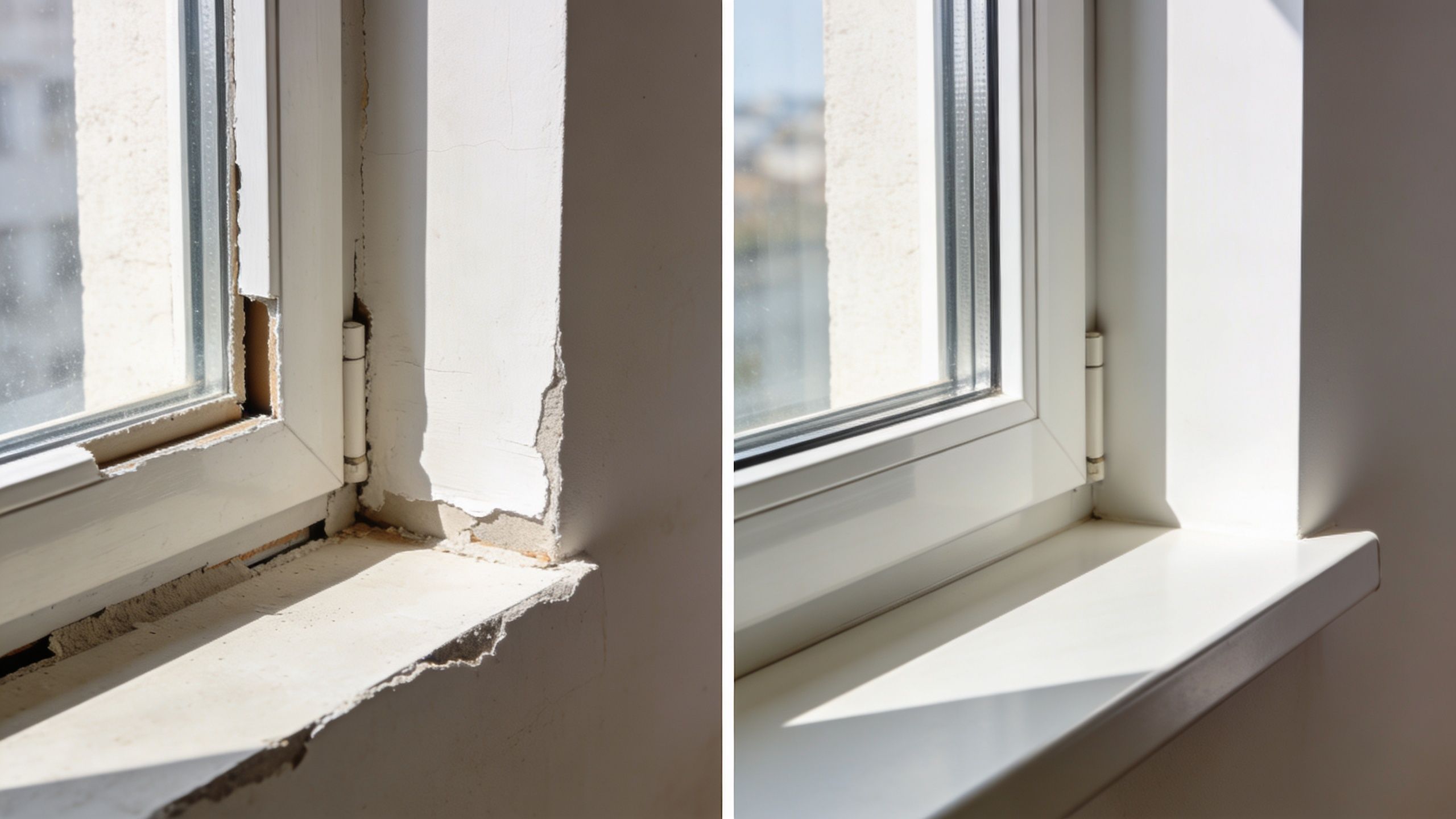 Renovering af vindueskarm med professionel tømrerarbejde.